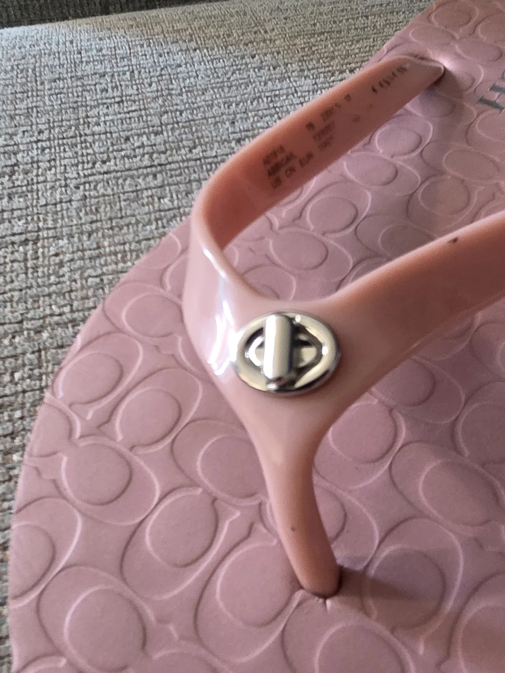 Coach Pale Pink Jelly Flip Flops with Signature Pattern